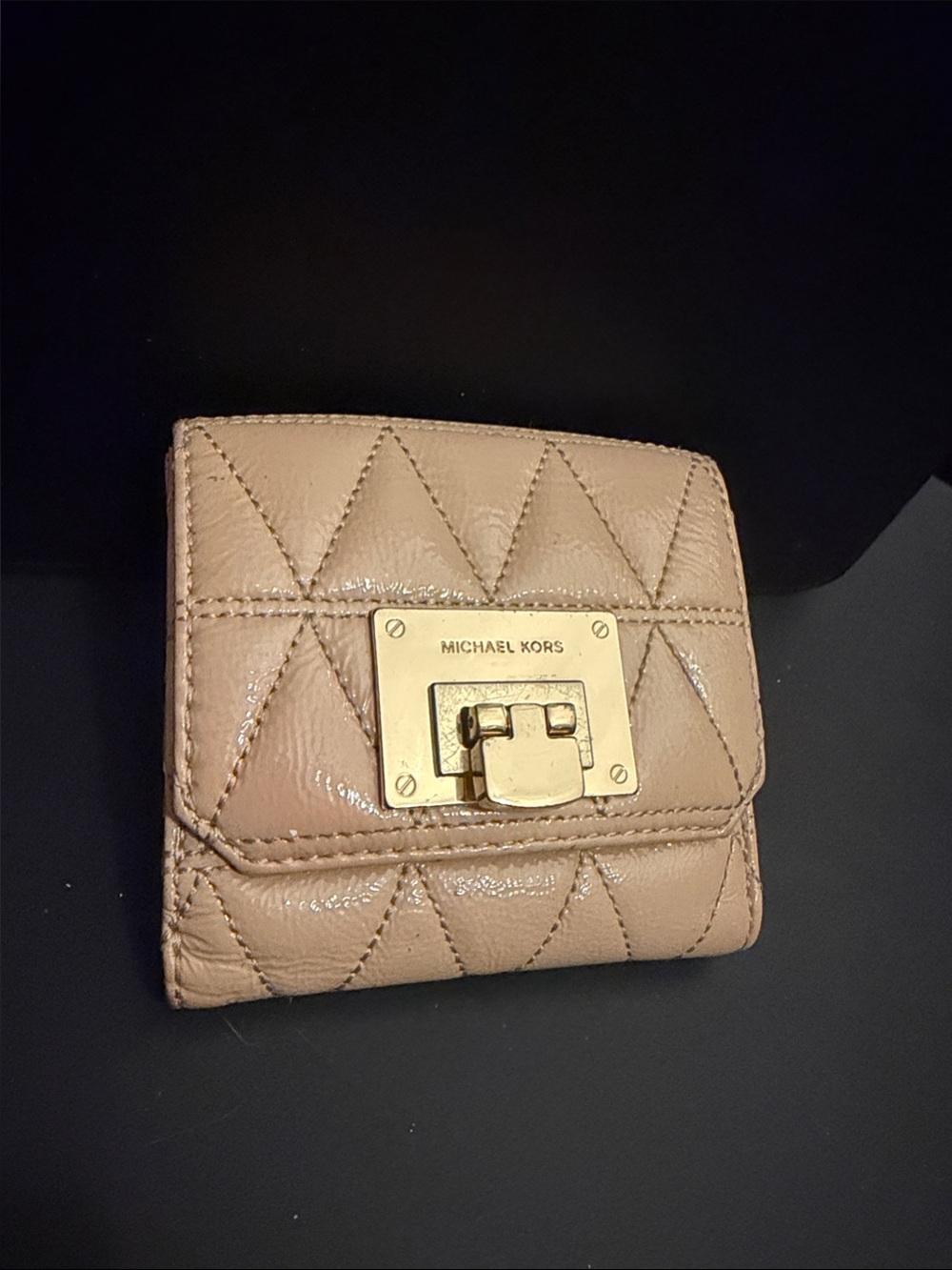 Michael Kors Quilted Patent Leather Wallet in Nude